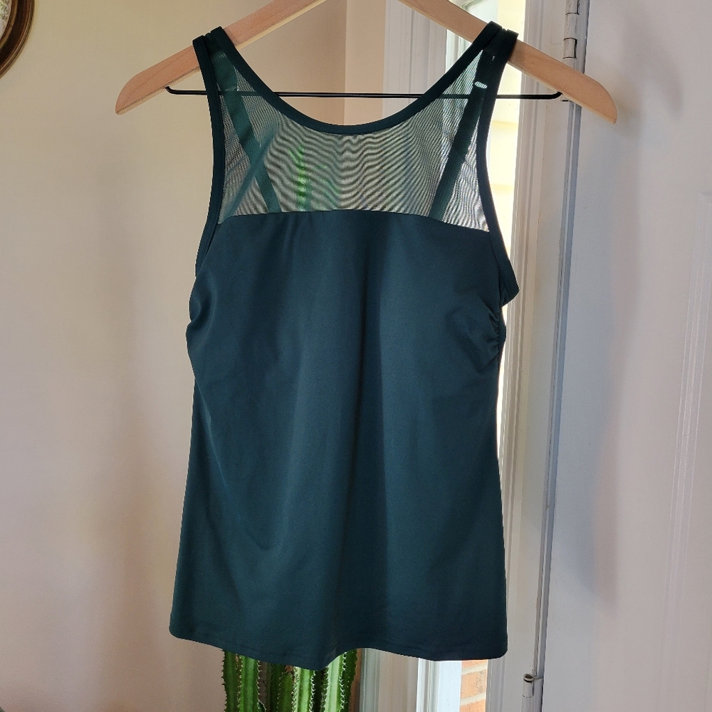 NWT Lands'‎ End Emerald Green Mesh Front Tankini Top, Size 4 Long